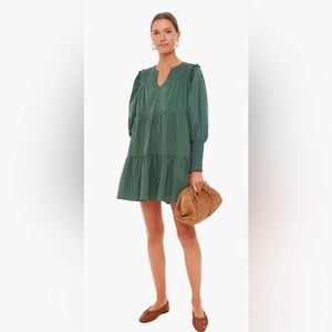 Pomander Place Tuckernuck Green Smocked Babydoll Dress Puff Sleeve Cotton Size L